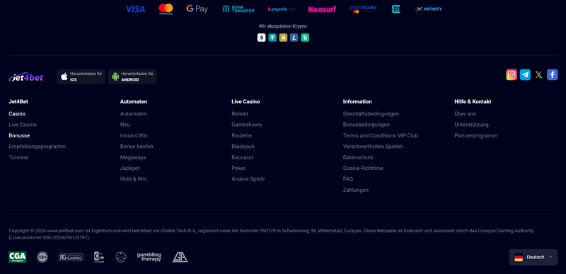 Jet4Bet Zahlungsmethoden Neosurf paysafecard