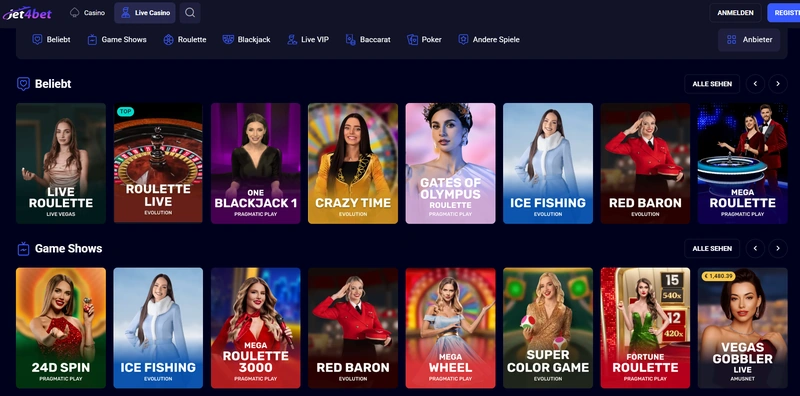 Jet4Bet Live Casino Game Shows Roulette