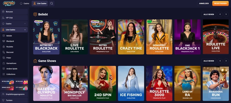 RetroBet Live Casino Blackjack exklusiv