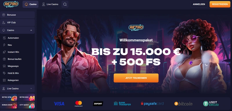 RetroBet Casino Willkommensbonus Retro Design