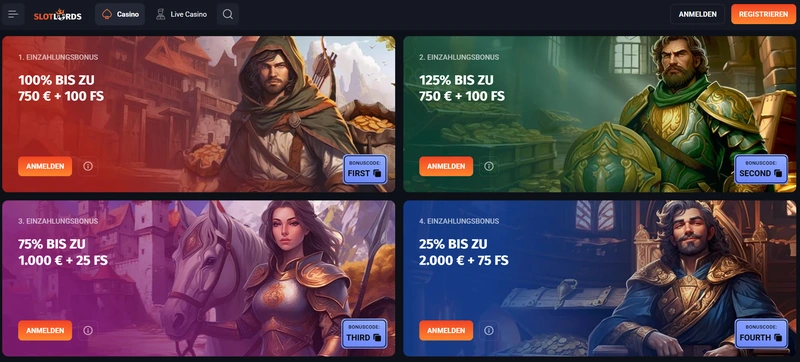 SlotLords Bonus Einzahlungspaket Freispiele