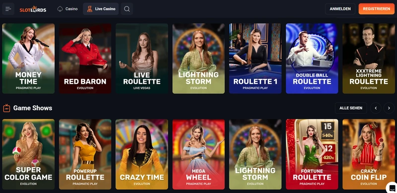 SlotLords Live Casino Roulette Blackjack